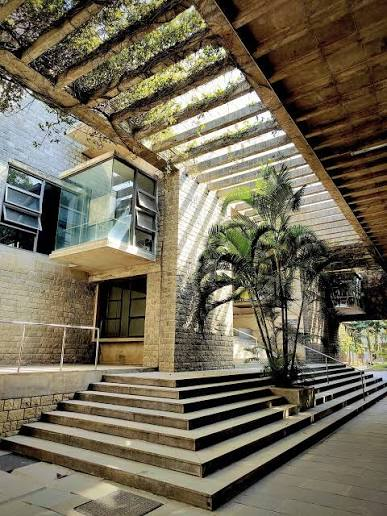 Courtyard steps and modern residence